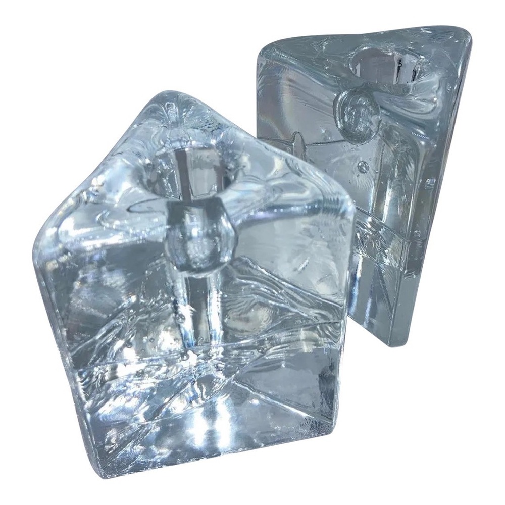 1970s Iittala Finland Timo Sarpaneva Arkipelago Ice Block Glass Candle Holders